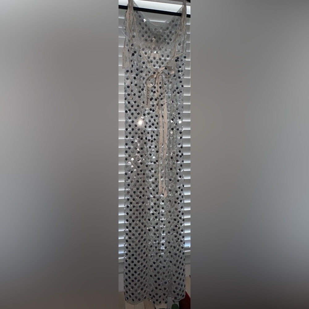 NWT For Love & Lemons Charelle Maxi Dress in Silver SIZE LARGE - Picture 8 of 11